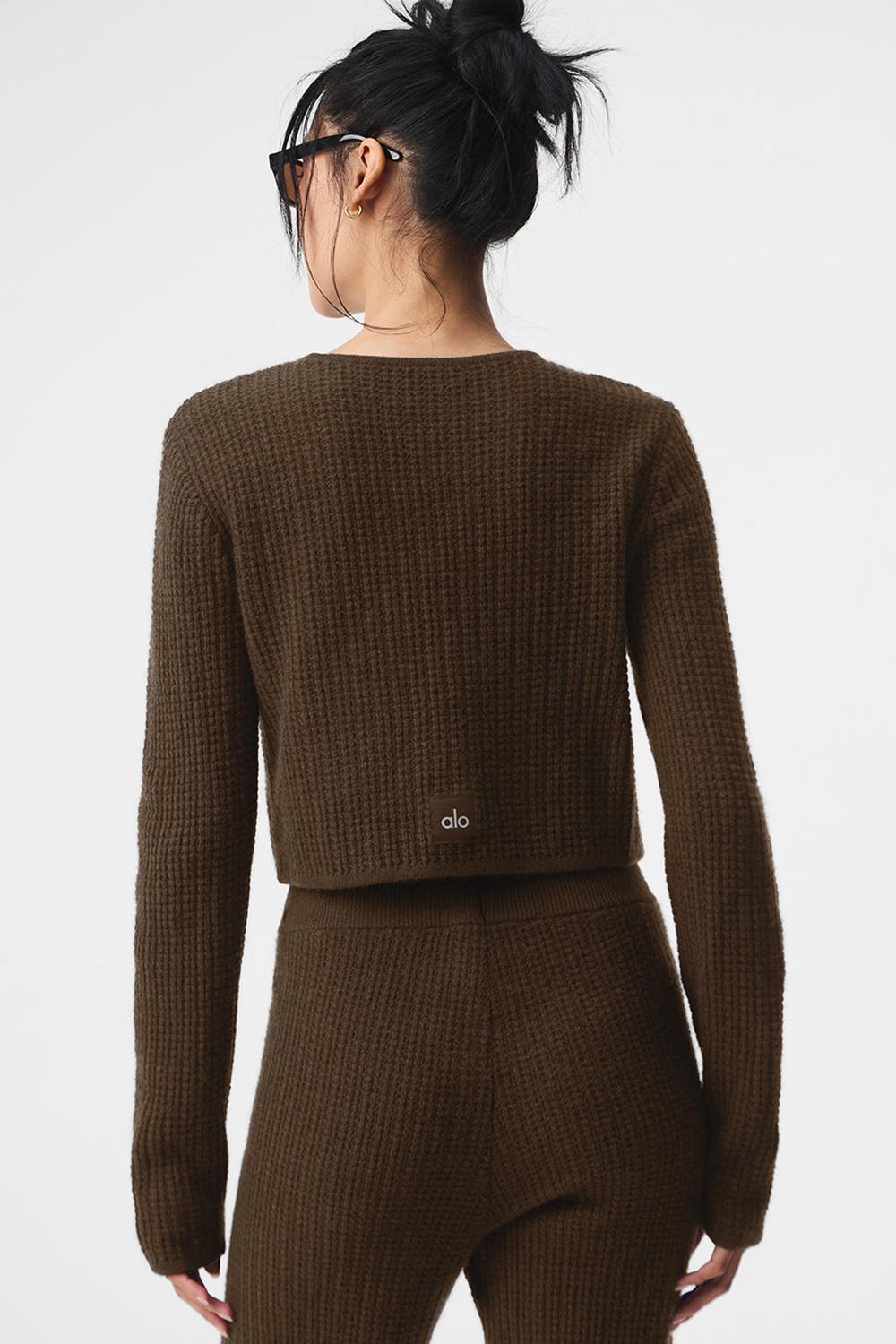 Manga Larga Alo Yoga Cashmere Plush Waffle Cropped Mujer Espresso | Mexico  QDW-980671