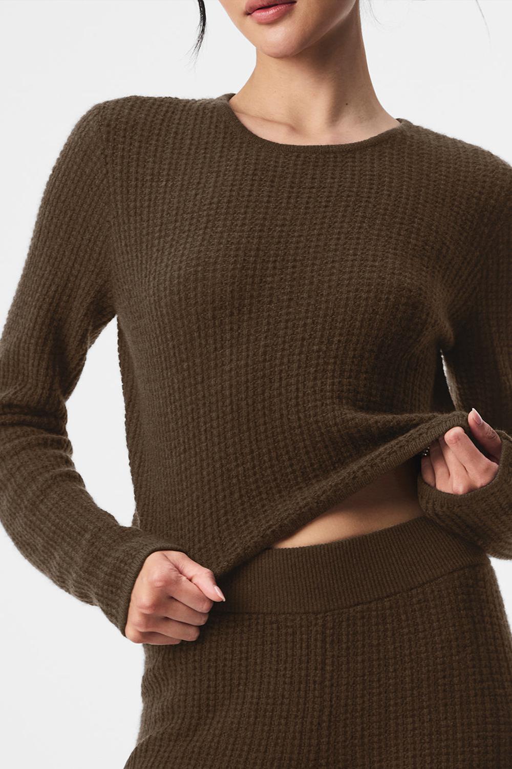Manga Larga Alo Yoga Cashmere Plush Waffle Cropped Mujer Espresso | Mexico  QDW-980671
