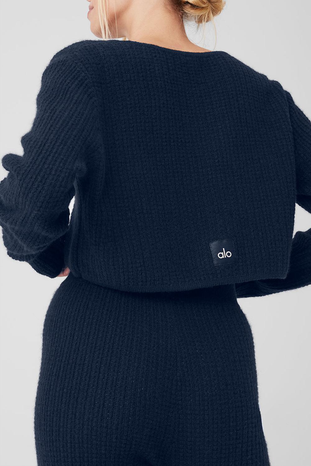 Manga Larga Alo Yoga Cashmere Plush Waffle Cropped Mujer Azul Marino | Mexico  CVP-791406