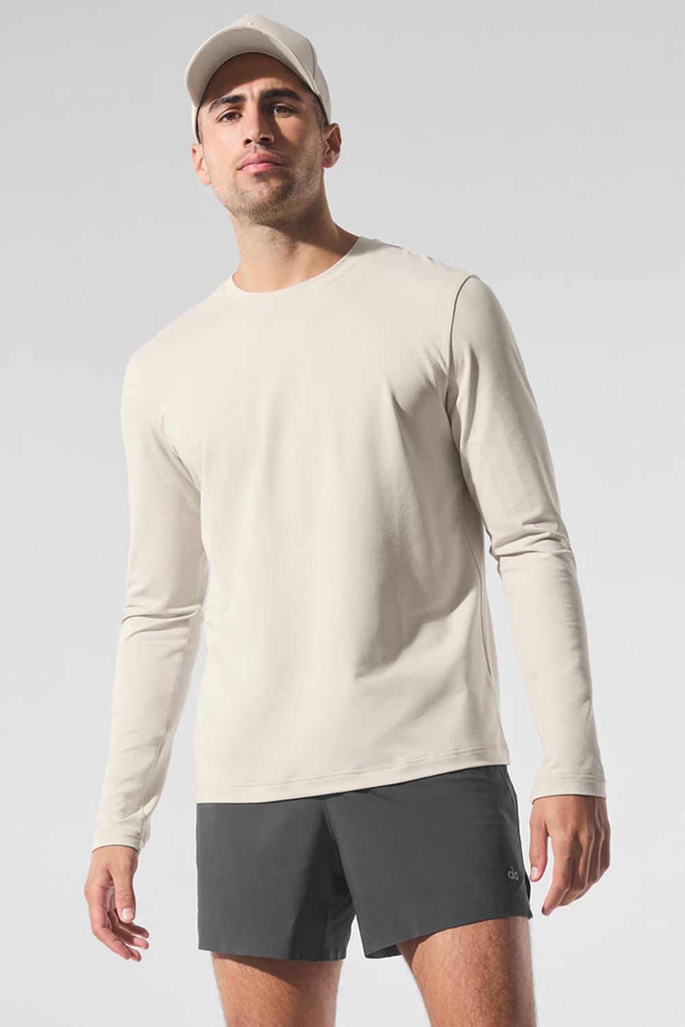 Manga Larga Alo Yoga Conquer Reform Crewneck Hombre Bone | Mexico  NWG-152093
