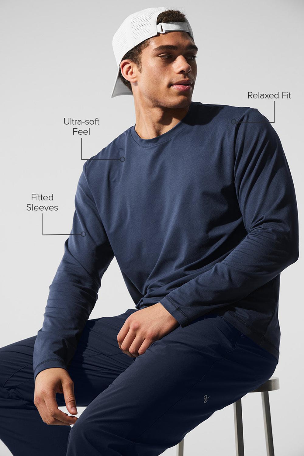 Manga Larga Alo Yoga Conquer Reform Crewneck Hombre Azul Marino | Mexico  DEW-708621