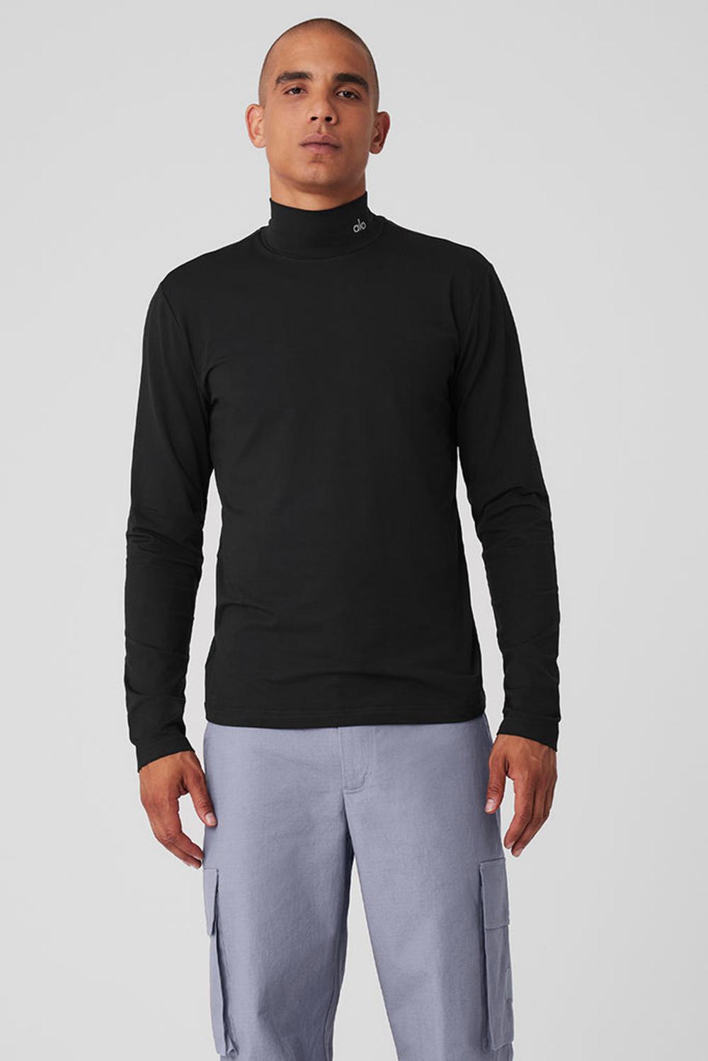 Manga Larga Alo Yoga Conquer Reform Mock Neck Hombre Negros | Mexico  VYC-742015