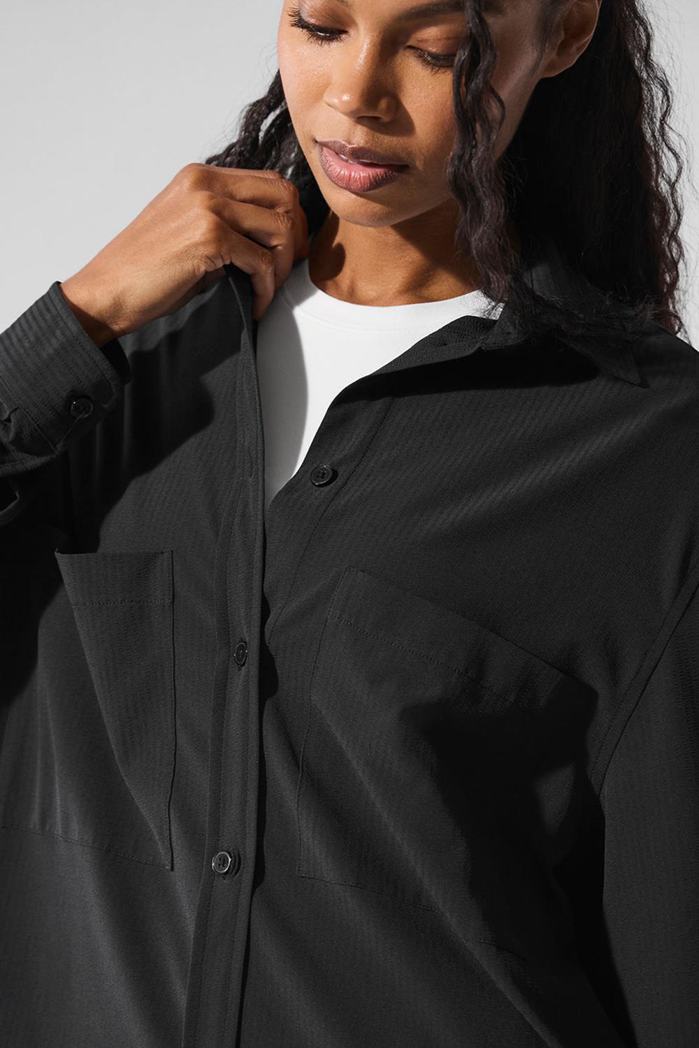 Manga Larga Alo Yoga Dreamscape Button Down Mujer Negros | Mexico  BTG-834910