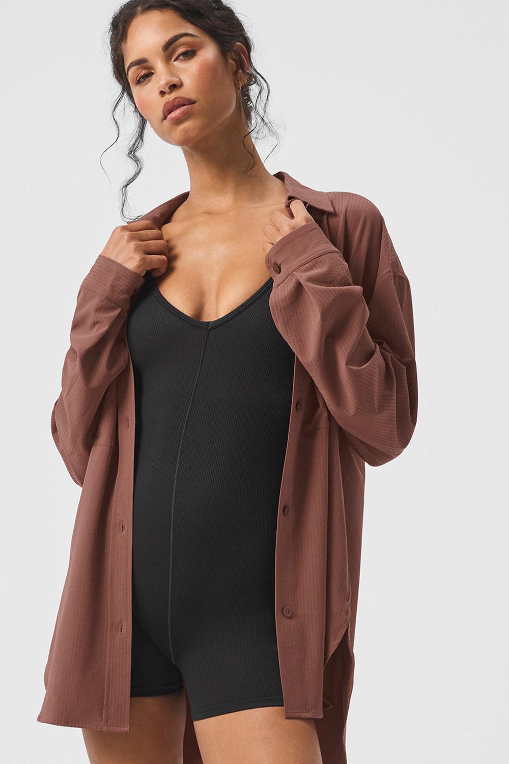 Manga Larga Alo Yoga Dreamscape Button Down Mujer Chestnut | Mexico  XRH-395087
