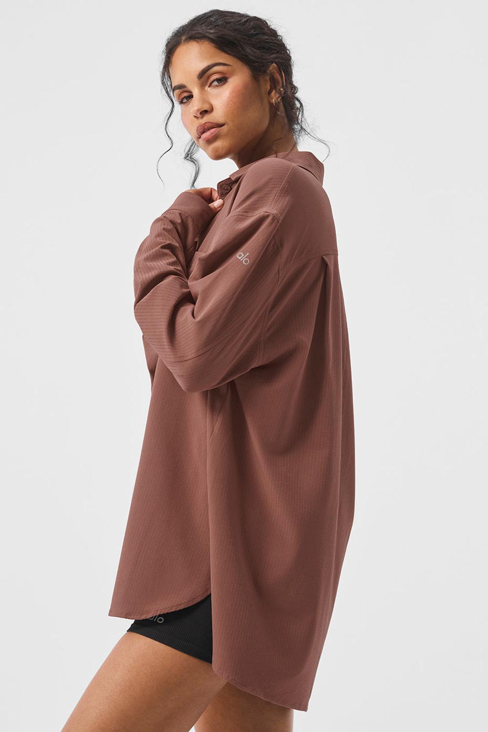 Manga Larga Alo Yoga Dreamscape Button Down Mujer Chestnut | Mexico  XRH-395087