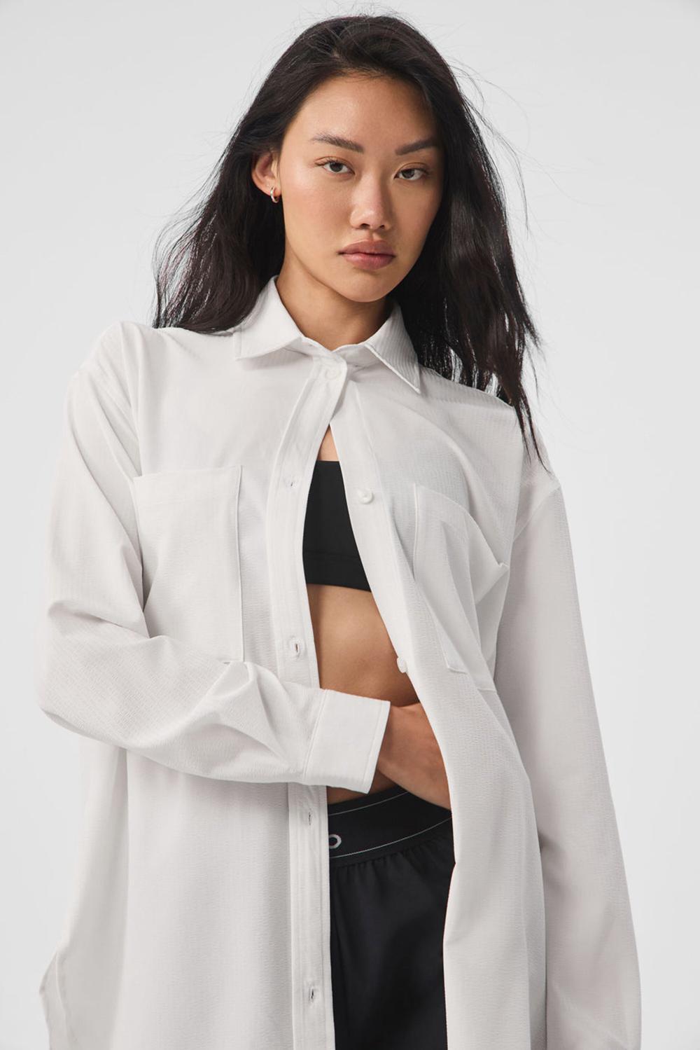 Manga Larga Alo Yoga Dreamscape Button Down Mujer Blancos | Mexico  APC-796830