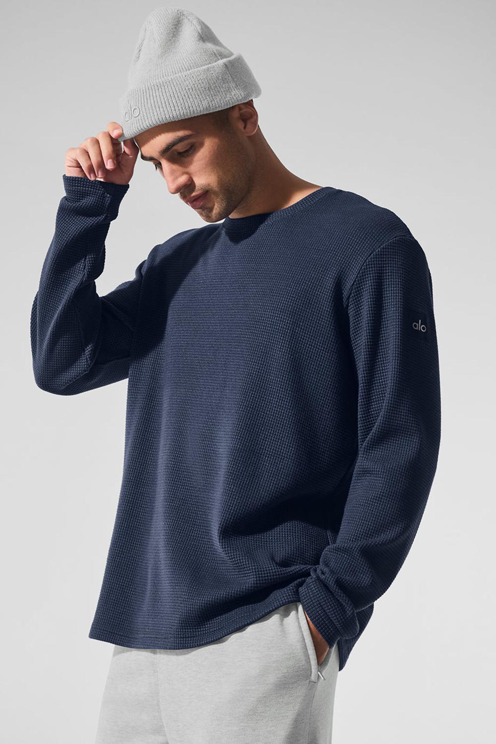 Manga Larga Alo Yoga Elevate Waffle Crew Hombre Azul Marino | Mexico  ORU-470198