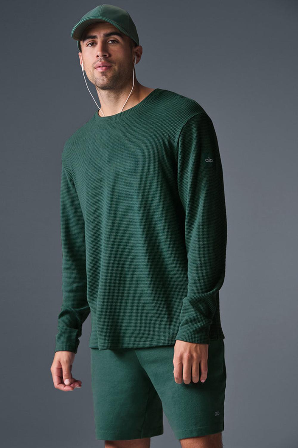 Manga Larga Alo Yoga Elevate Waffle Crew Hombre Winter Ivy | Mexico  YQA-196457