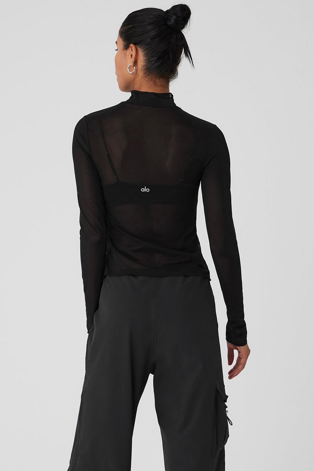 Manga Larga Alo Yoga Mesh Sheer Illusion Mock Neck Mujer Negros | Mexico  TAF-428593