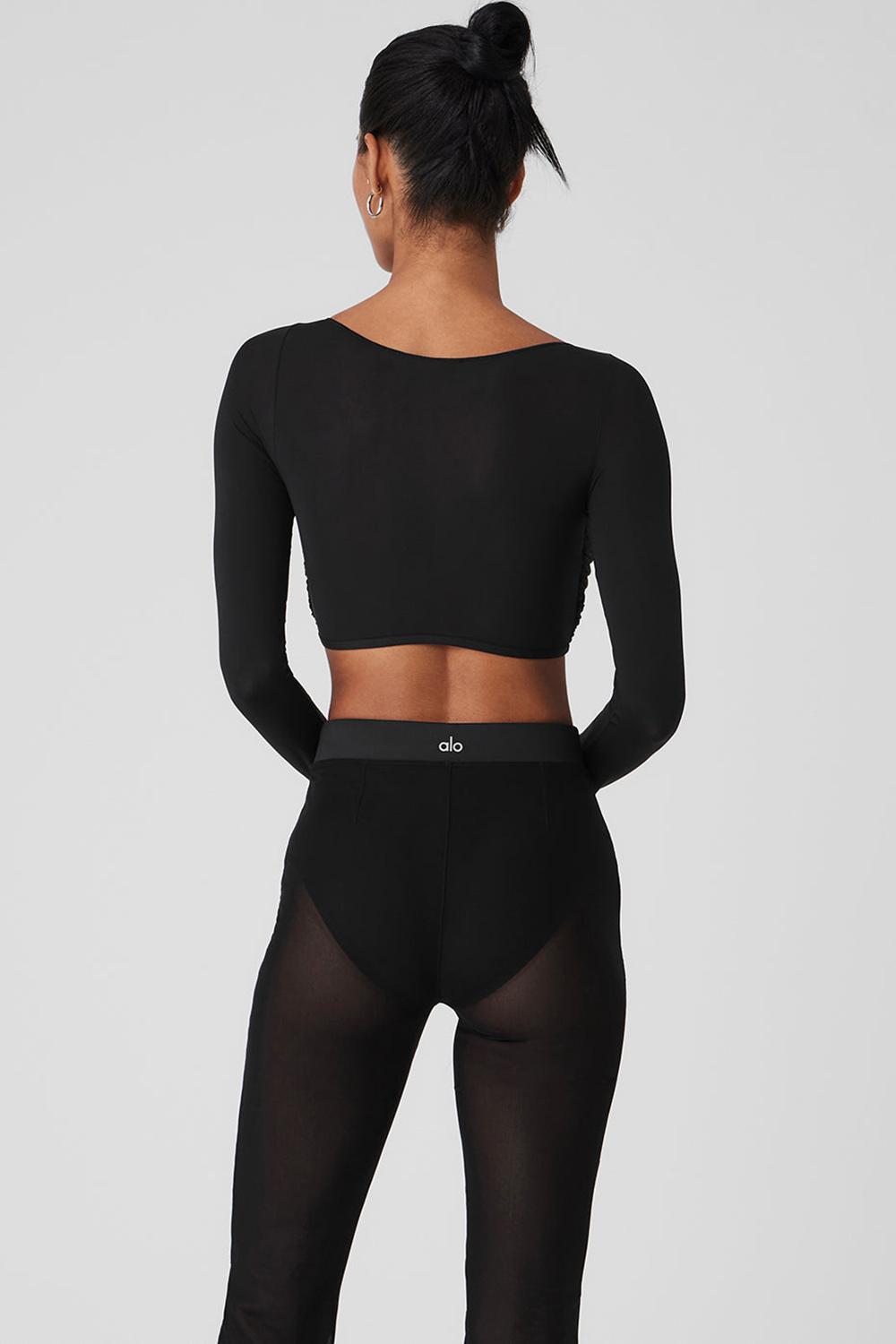 Manga Larga Alo Yoga Mesh Sheer Illusion Cropped Mujer Negros | Mexico  DCS-416723