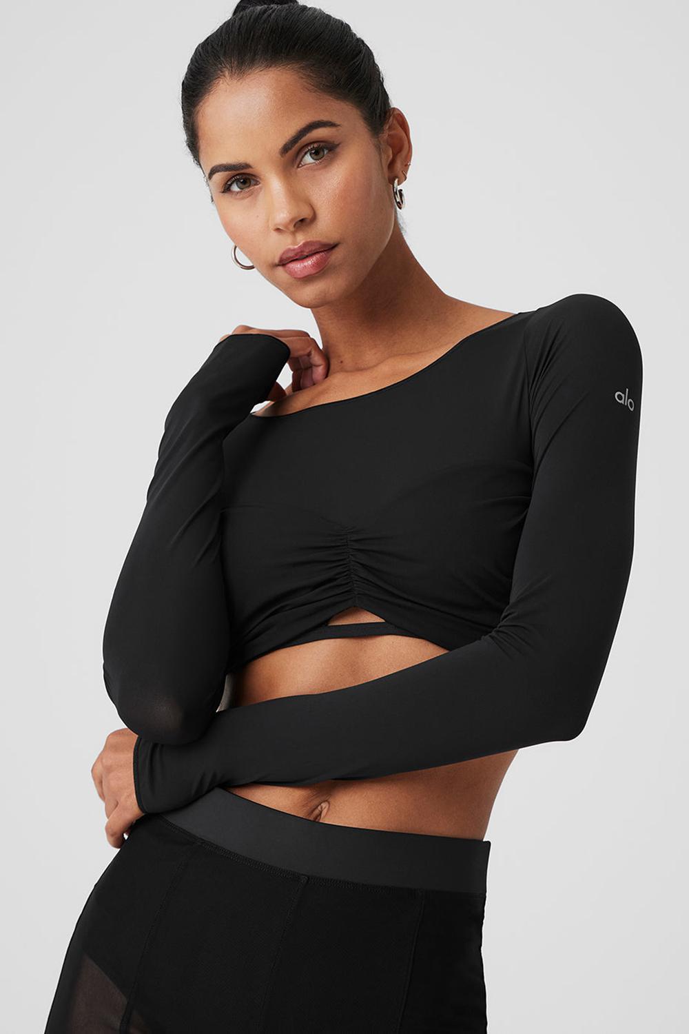 Manga Larga Alo Yoga Mesh Sheer Illusion Cropped Mujer Negros | Mexico  DCS-416723