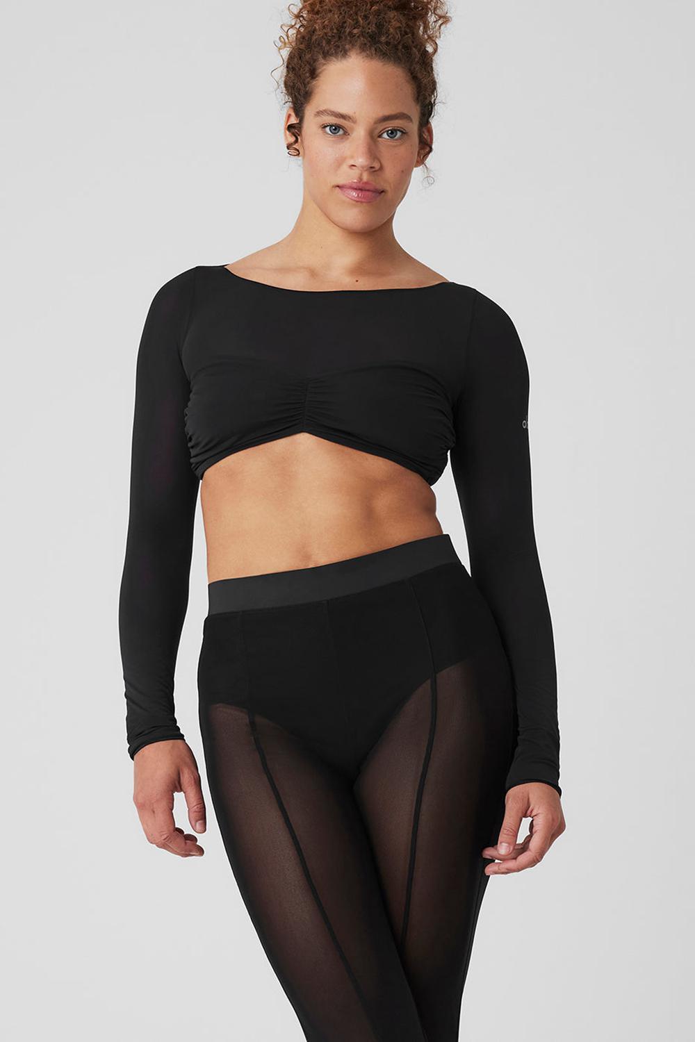 Manga Larga Alo Yoga Mesh Sheer Illusion Cropped Mujer Negros | Mexico  DCS-416723
