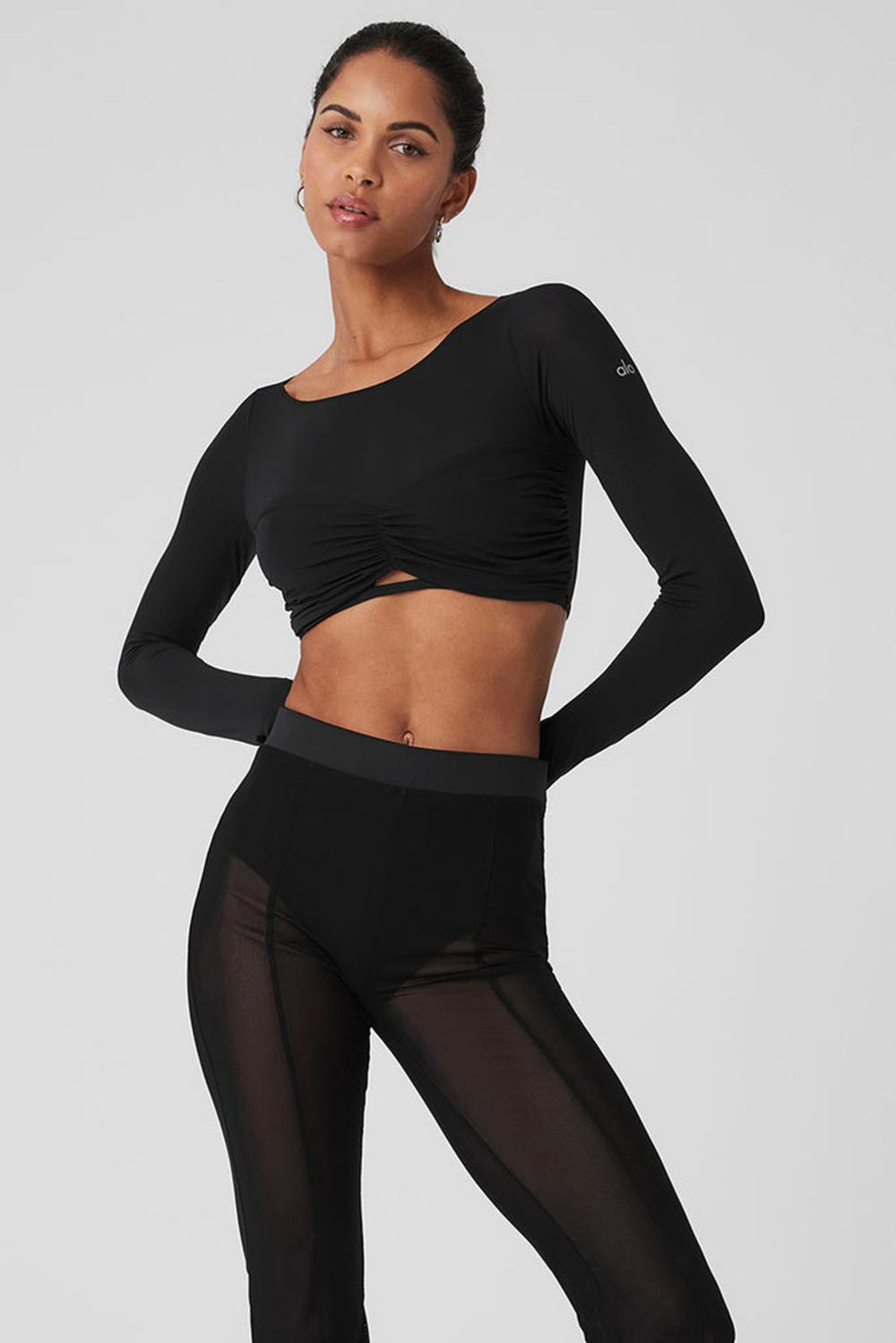 Manga Larga Alo Yoga Mesh Sheer Illusion Cropped Mujer Negros | Mexico  DCS-416723