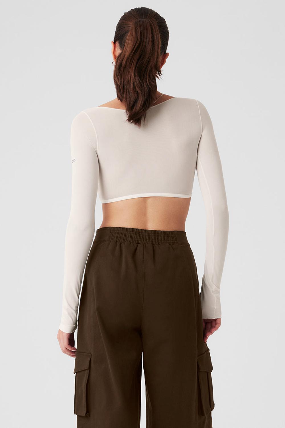 Manga Larga Alo Yoga Mesh Sheer Illusion Cropped Mujer Ivory | Mexico  BYU-527109