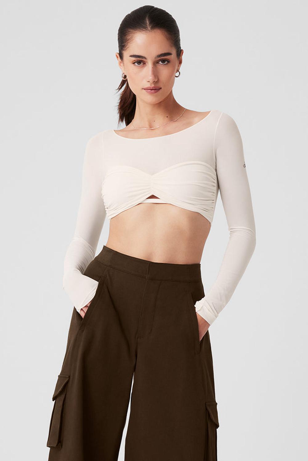 Manga Larga Alo Yoga Mesh Sheer Illusion Cropped Mujer Ivory | Mexico  BYU-527109