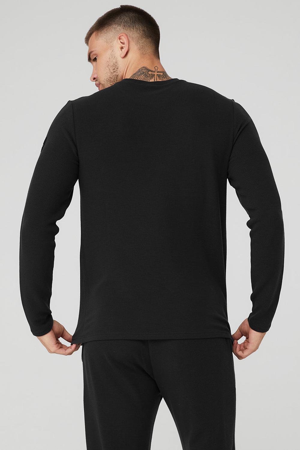 Manga Larga Alo Yoga Micro Waffle Fast Break Tee Hombre Negros | Mexico  WIV-694503