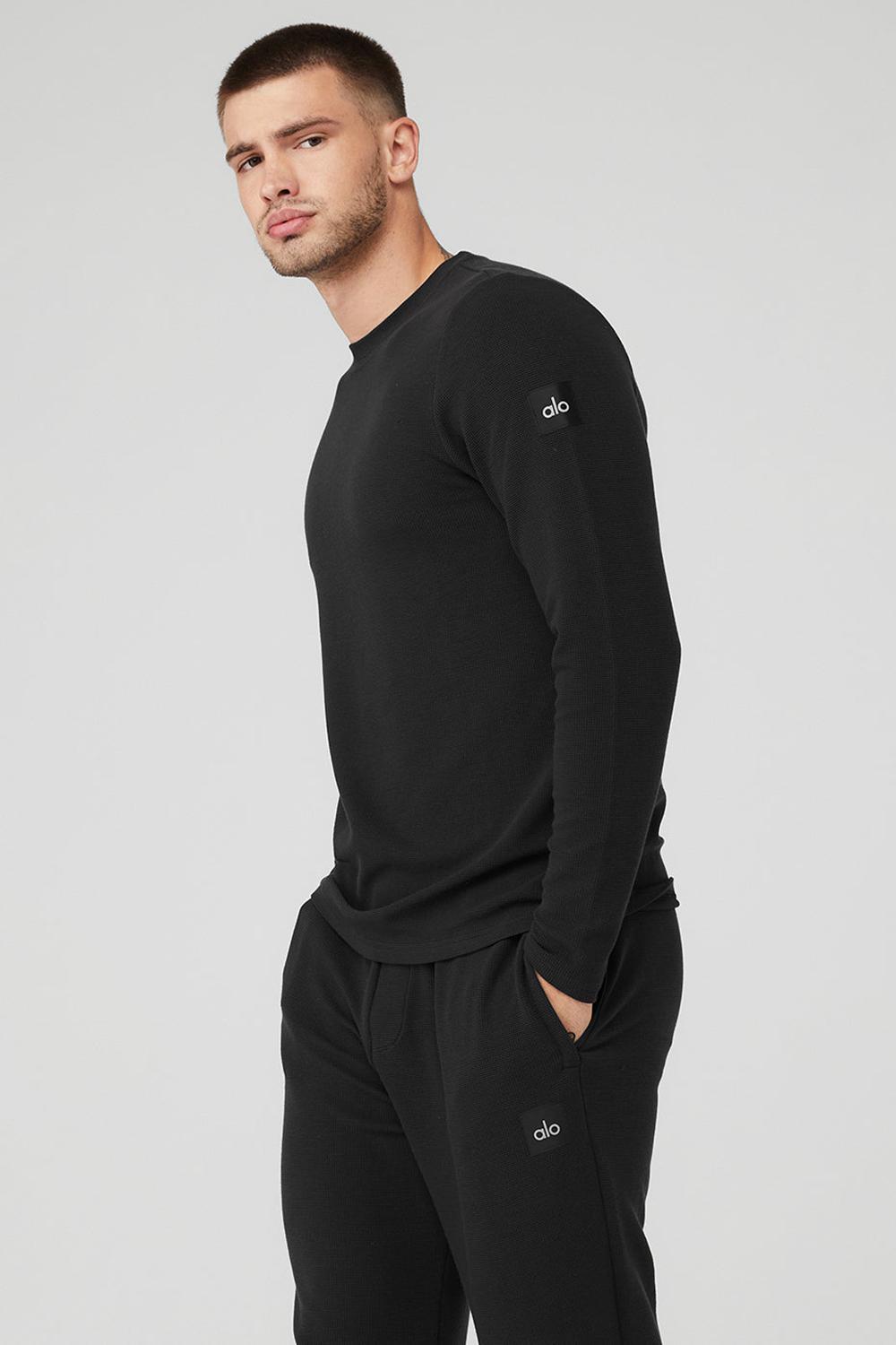 Manga Larga Alo Yoga Micro Waffle Fast Break Tee Hombre Negros | Mexico  WIV-694503