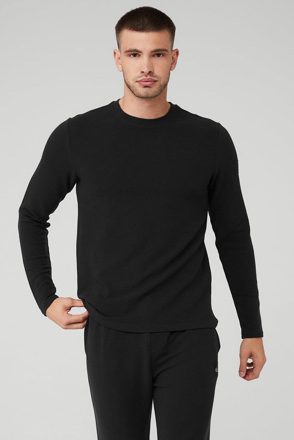 Manga Larga Alo Yoga Micro Waffle Fast Break Tee Hombre Negros | Mexico  WIV-694503