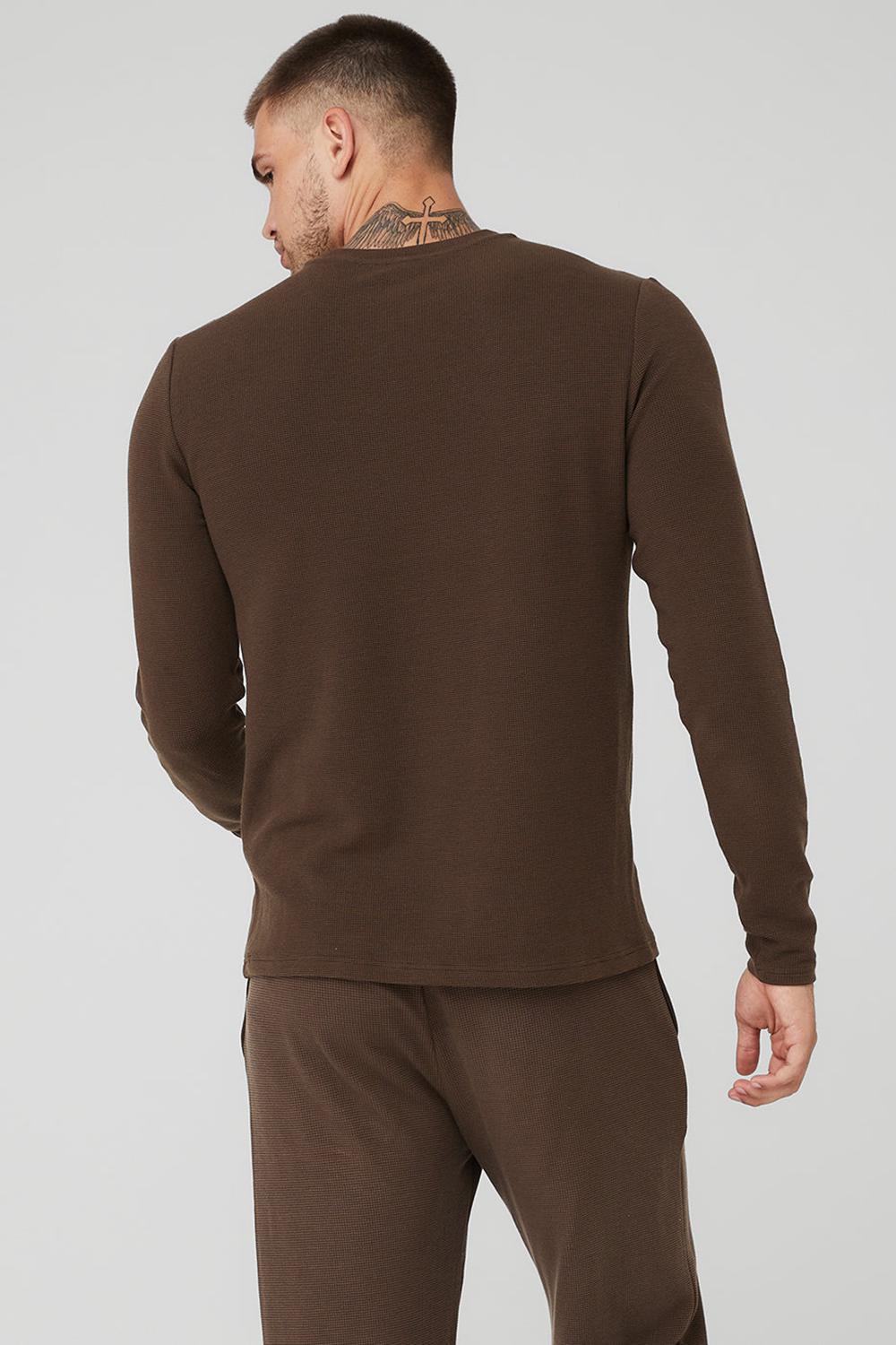 Manga Larga Alo Yoga Micro Waffle Fast Break Tee Hombre Espresso | Mexico  HFA-283147