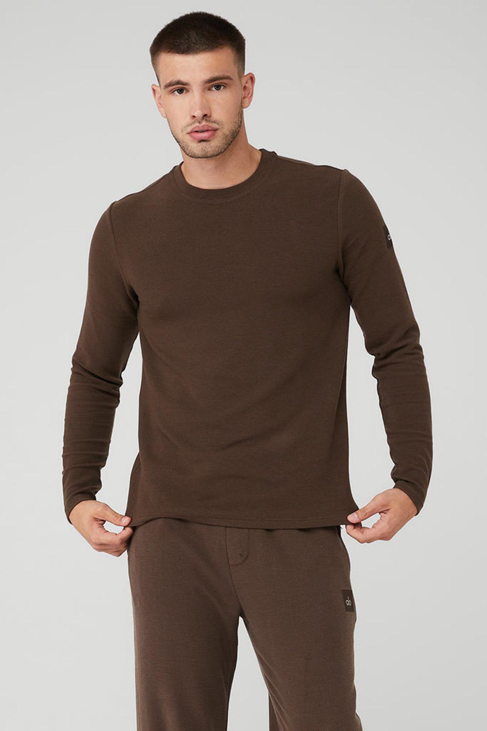 Manga Larga Alo Yoga Micro Waffle Fast Break Tee Hombre Espresso | Mexico  HFA-283147