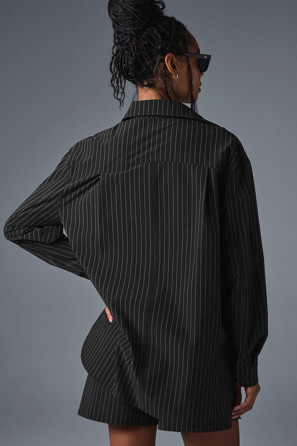 Manga Larga Alo Yoga Pinstripe Daylight Button Down Mujer Negros Titanium | Mexico  YBD-654901