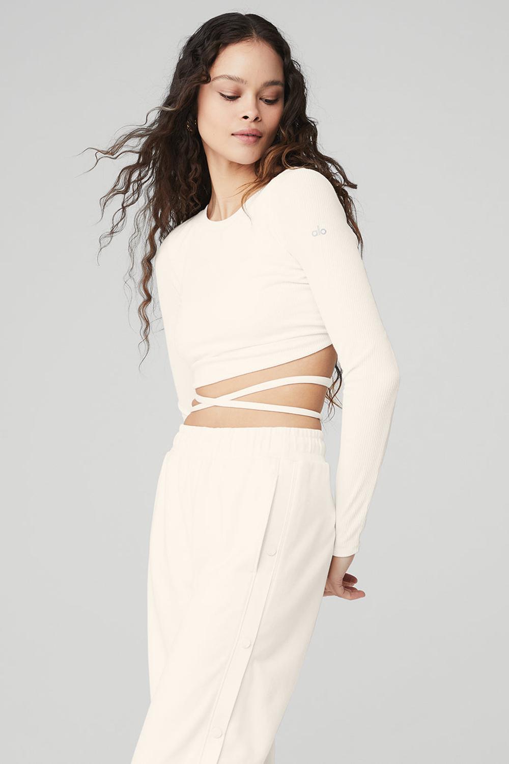 Manga Larga Alo Yoga Ribbed Manifest Mujer Ivory | Mexico  DSY-063897