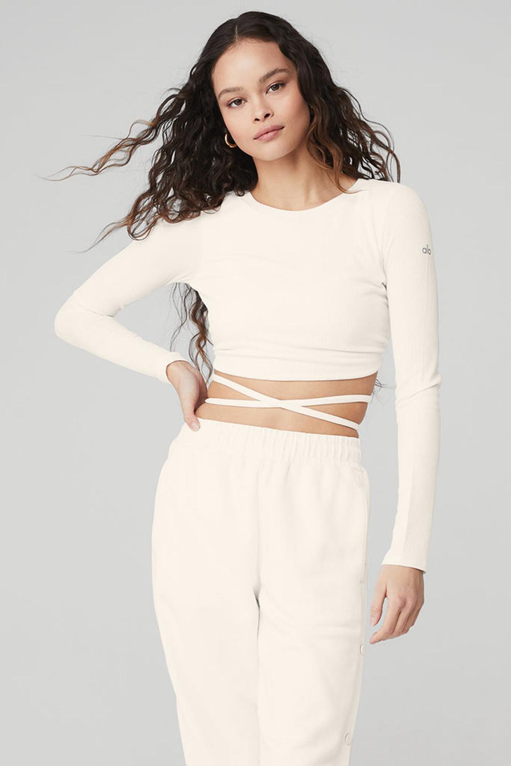 Manga Larga Alo Yoga Ribbed Manifest Mujer Ivory | Mexico  DSY-063897