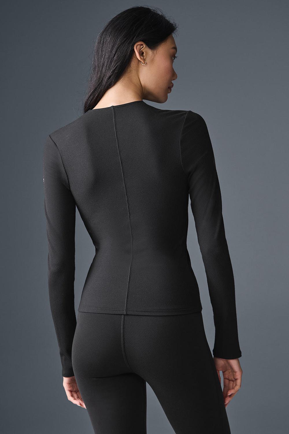 Manga Larga Alo Yoga Ribbed Mesmerize Mujer Negros | Mexico  CAH-312690