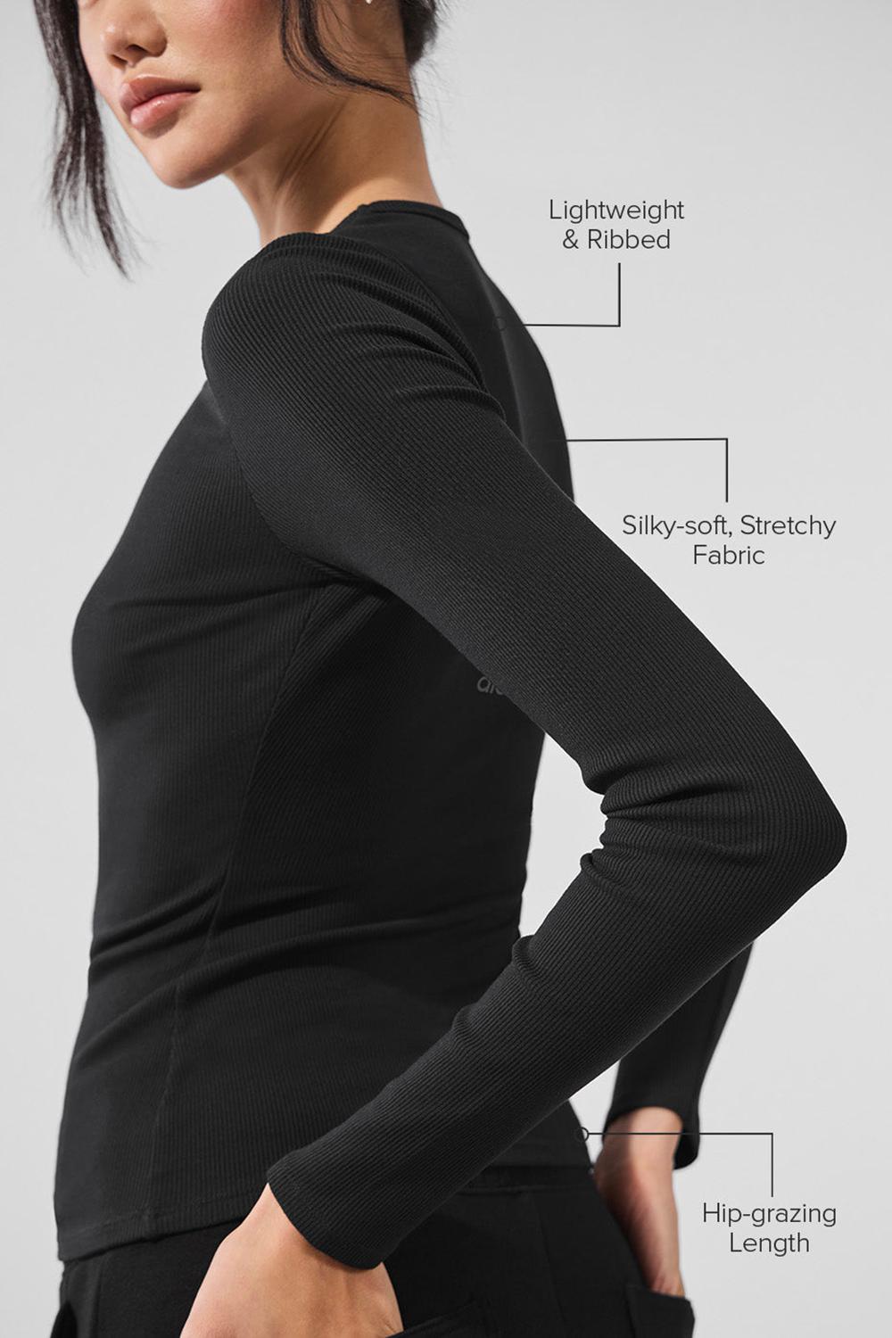 Manga Larga Alo Yoga Ribbed Modal Mujer Negros | Mexico  KBJ-921057