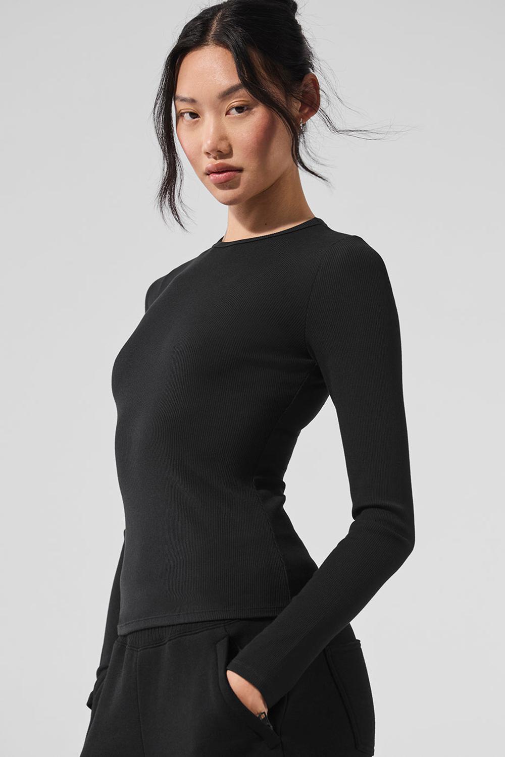 Manga Larga Alo Yoga Ribbed Modal Mujer Negros | Mexico  KBJ-921057