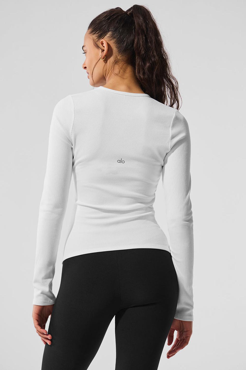 Manga Larga Alo Yoga Ribbed Modal Mujer Blancos | Mexico  ZPN-586043