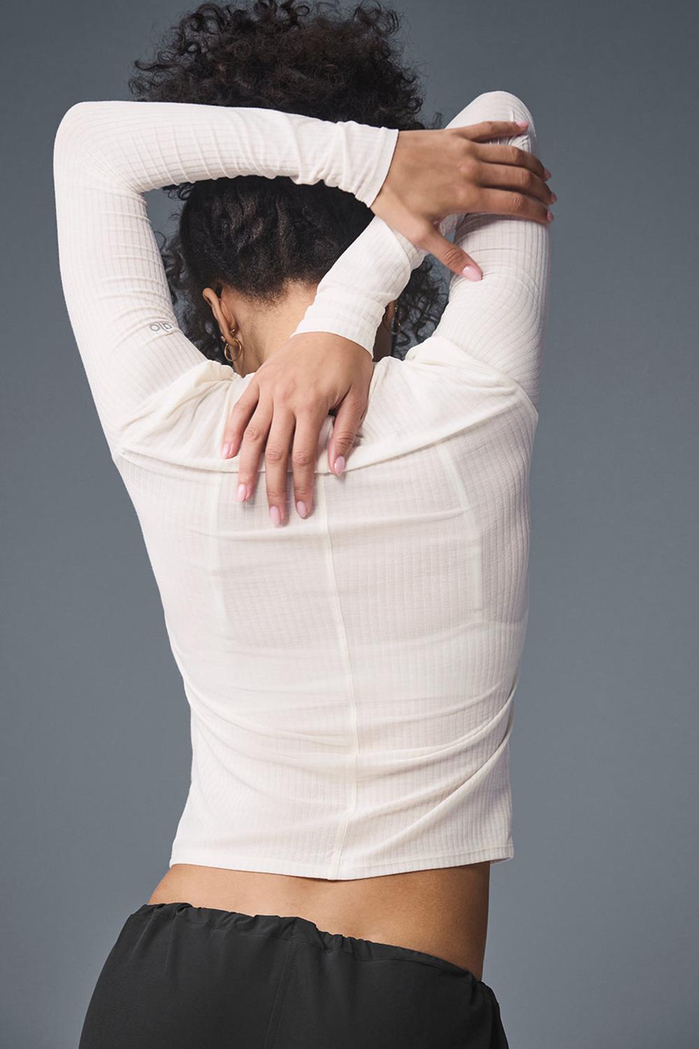 Manga Larga Alo Yoga Ribbed Sea Coast Mujer Ivory | Mexico  FJU-957843