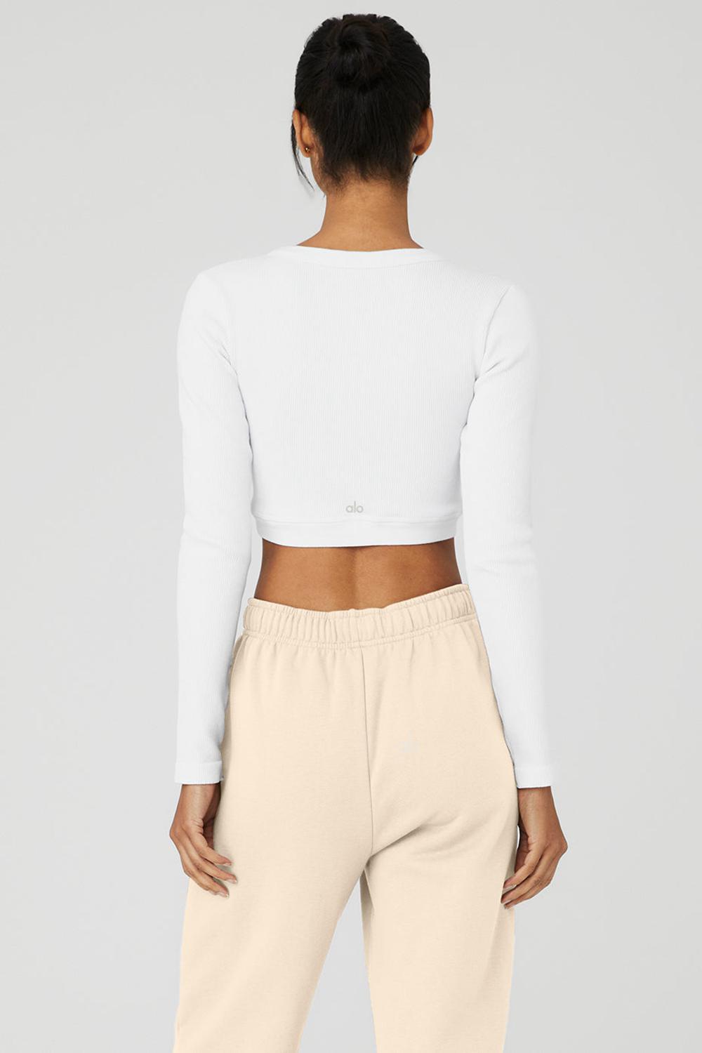 Manga Larga Alo Yoga Seamless Ribbed Cropped Serene Mujer Blancos | Mexico  TYG-148925