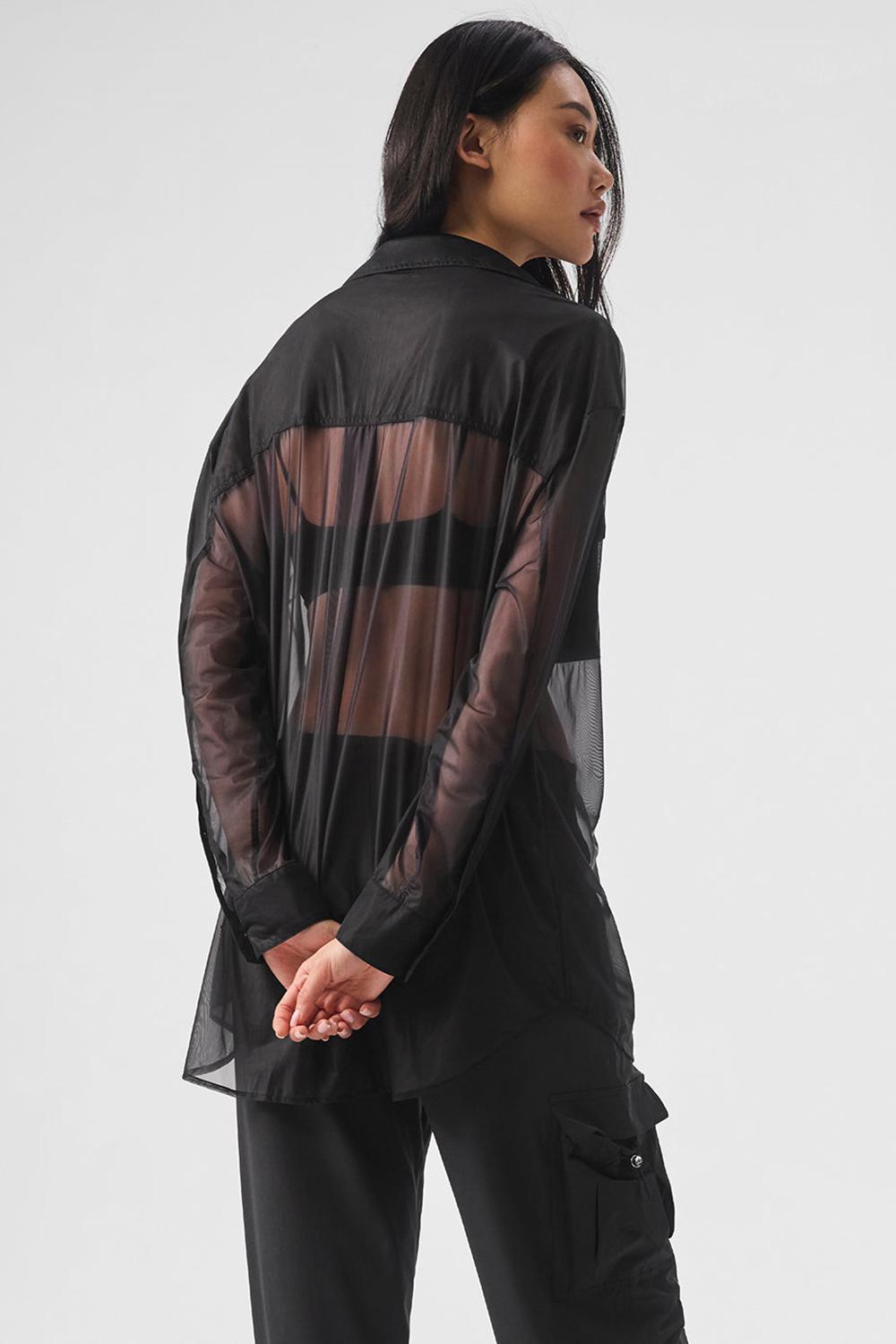 Manga Larga Alo Yoga Sheer Effusion Button Down Mujer Negros | Mexico  NFQ-521984