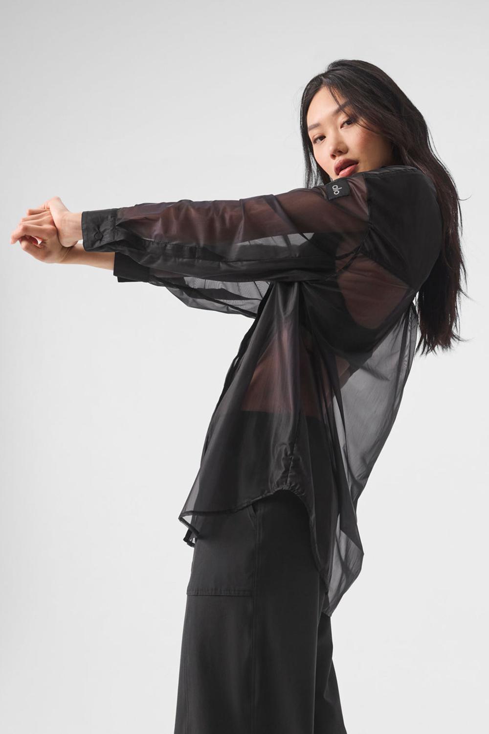 Manga Larga Alo Yoga Sheer Effusion Button Down Mujer Negros | Mexico  NFQ-521984