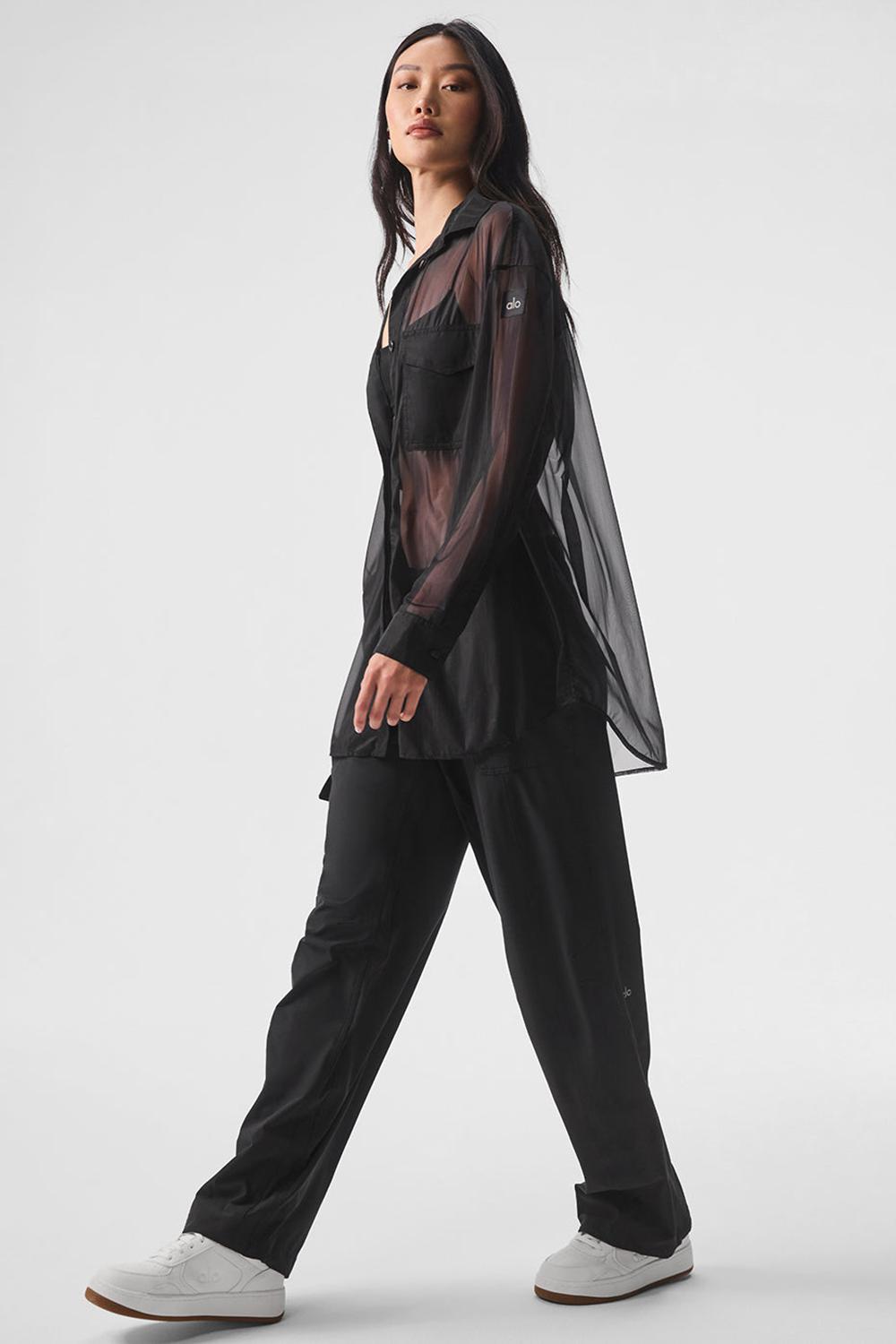 Manga Larga Alo Yoga Sheer Effusion Button Down Mujer Negros | Mexico  NFQ-521984