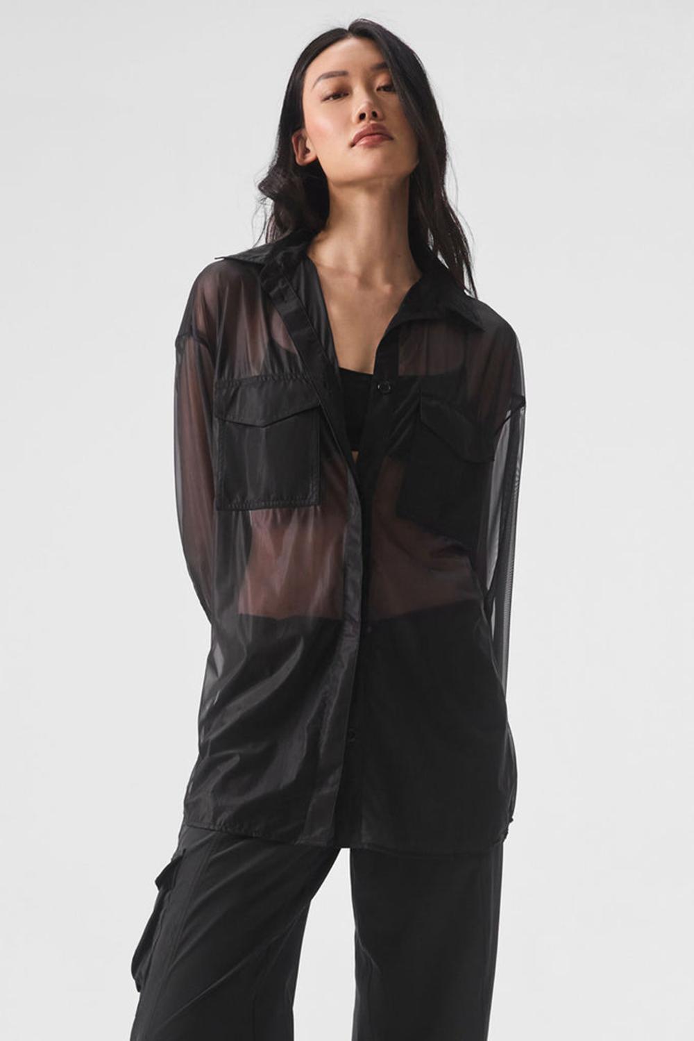 Manga Larga Alo Yoga Sheer Effusion Button Down Mujer Negros | Mexico  NFQ-521984