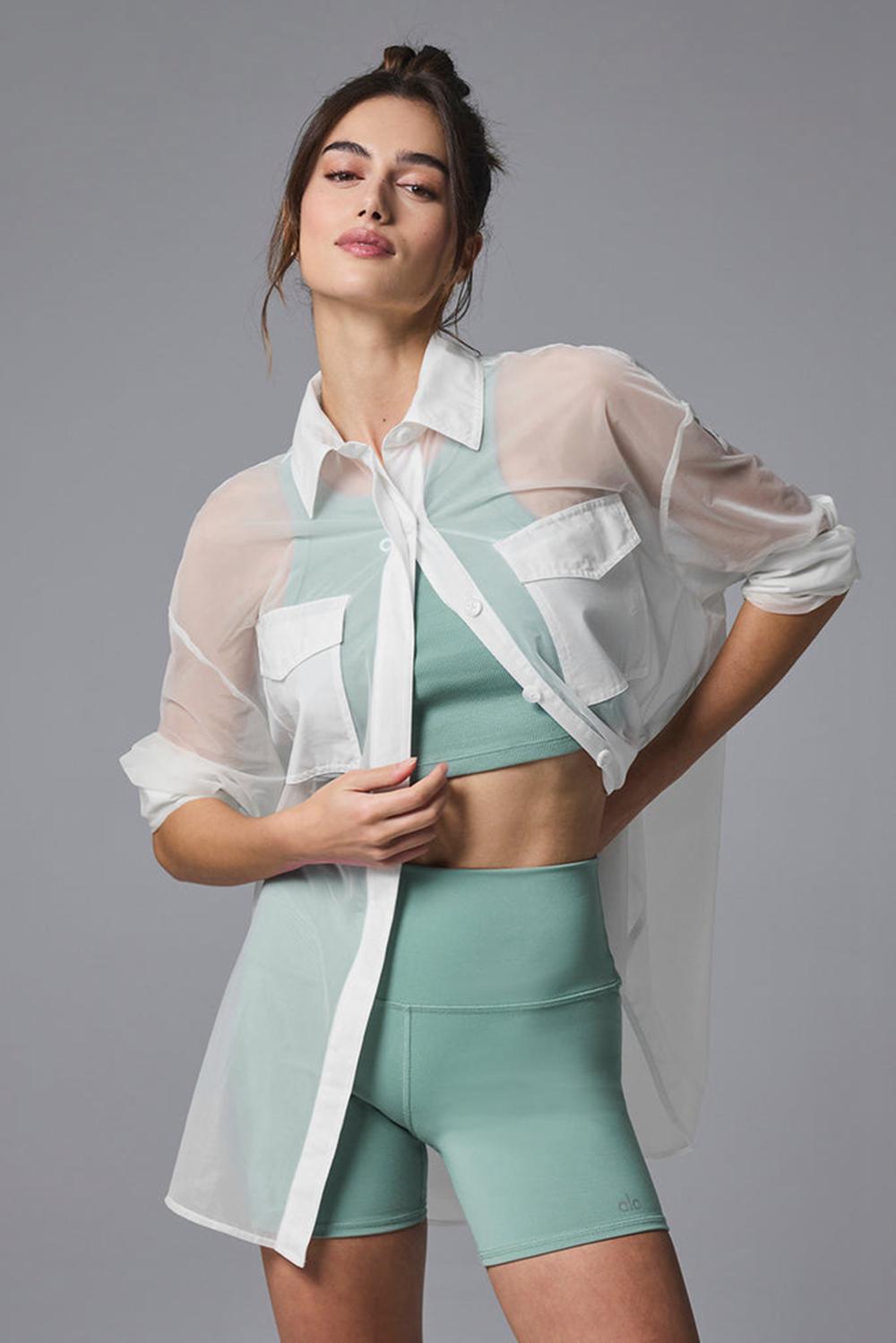 Manga Larga Alo Yoga Sheer Effusion Button Down Mujer Blancos | Mexico  JGZ-138759