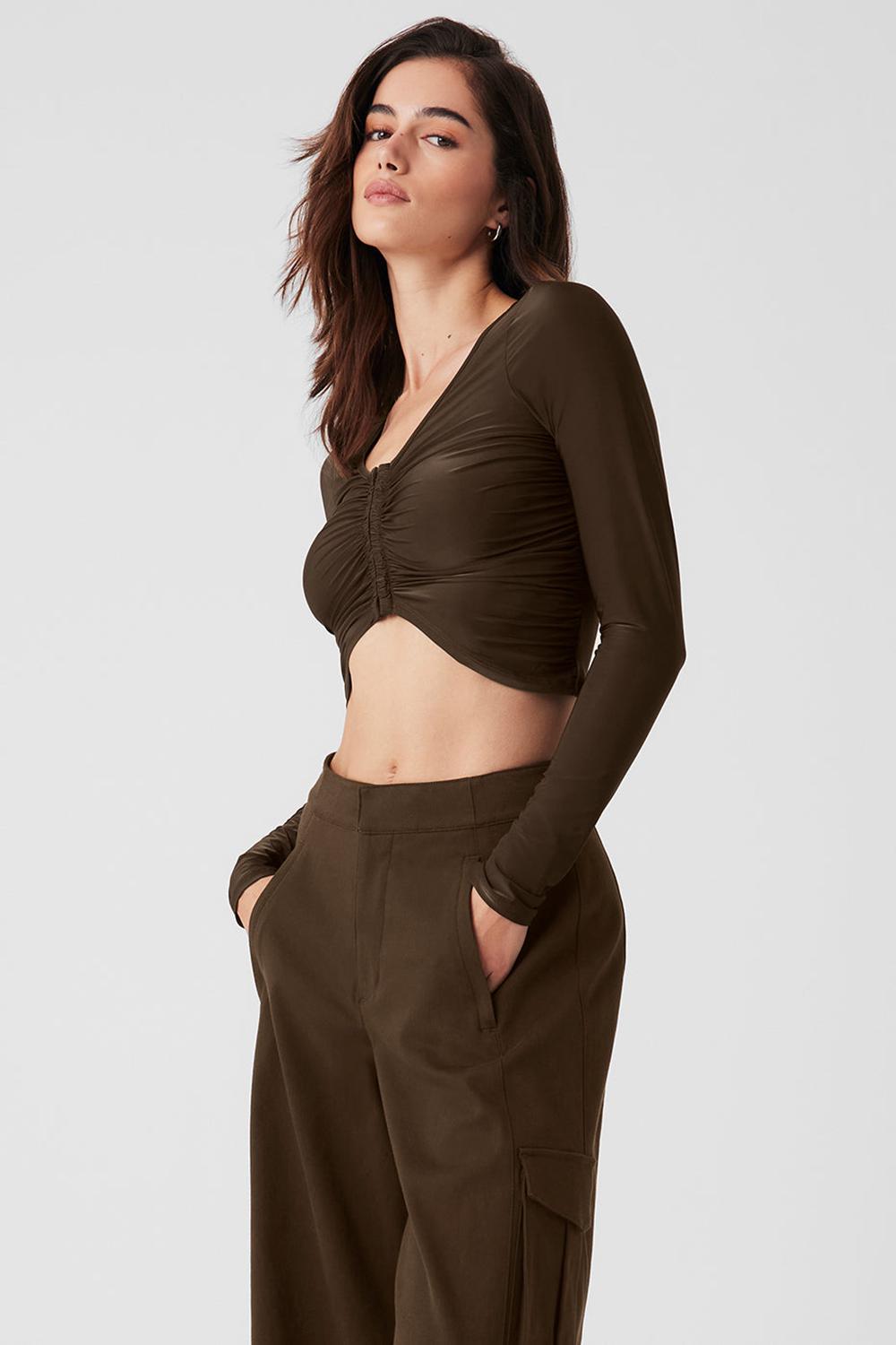Manga Larga Alo Yoga Standout Mujer Espresso | Mexico  XBG-184036