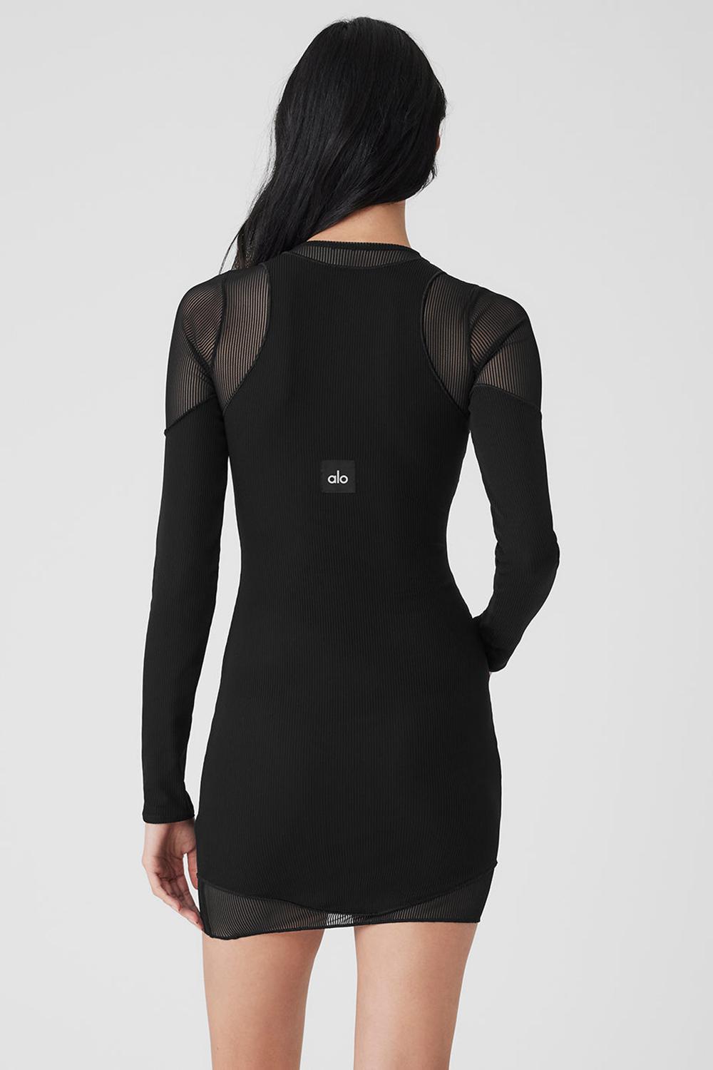 Manga Larga Alo Yoga Striped Mesh Synergy Mujer Negros | Mexico  FVR-049521