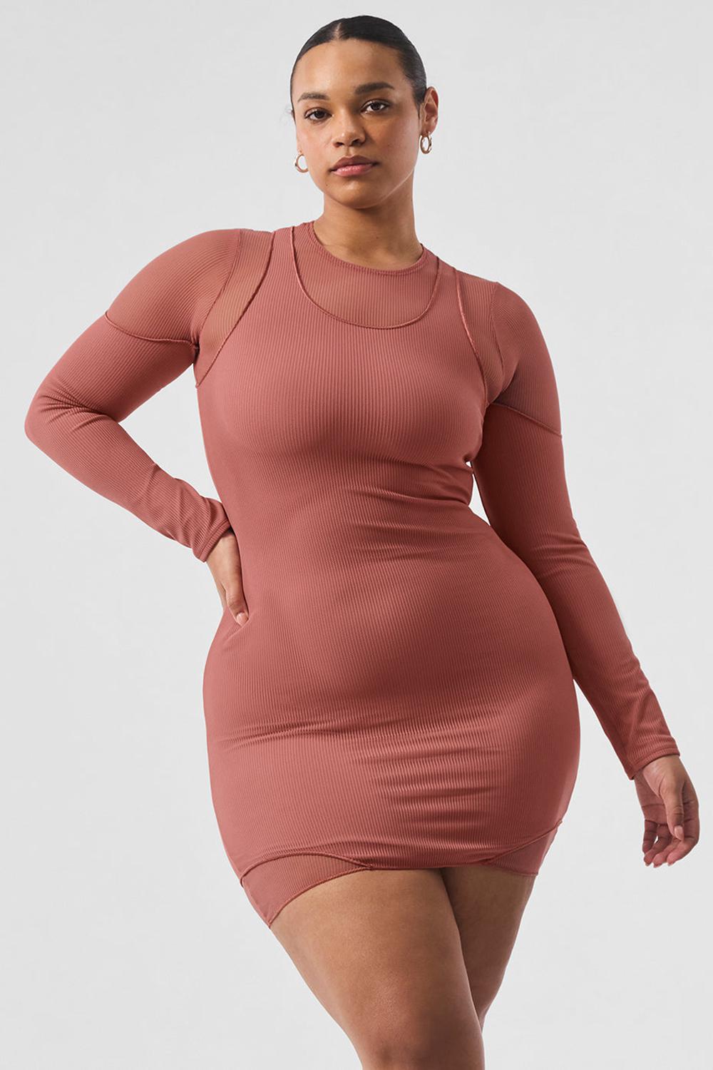 Manga Larga Alo Yoga Striped Mesh Synergy Mujer Soft Terracotta | Mexico  GJK-934780