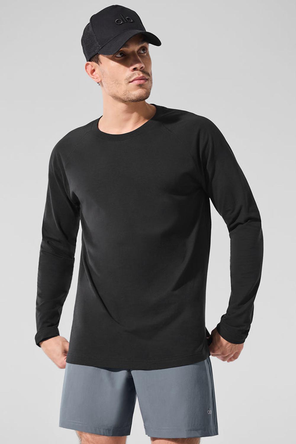Manga Larga Alo Yoga Vapor Crewneck Hombre Negros | Mexico  SEX-713985