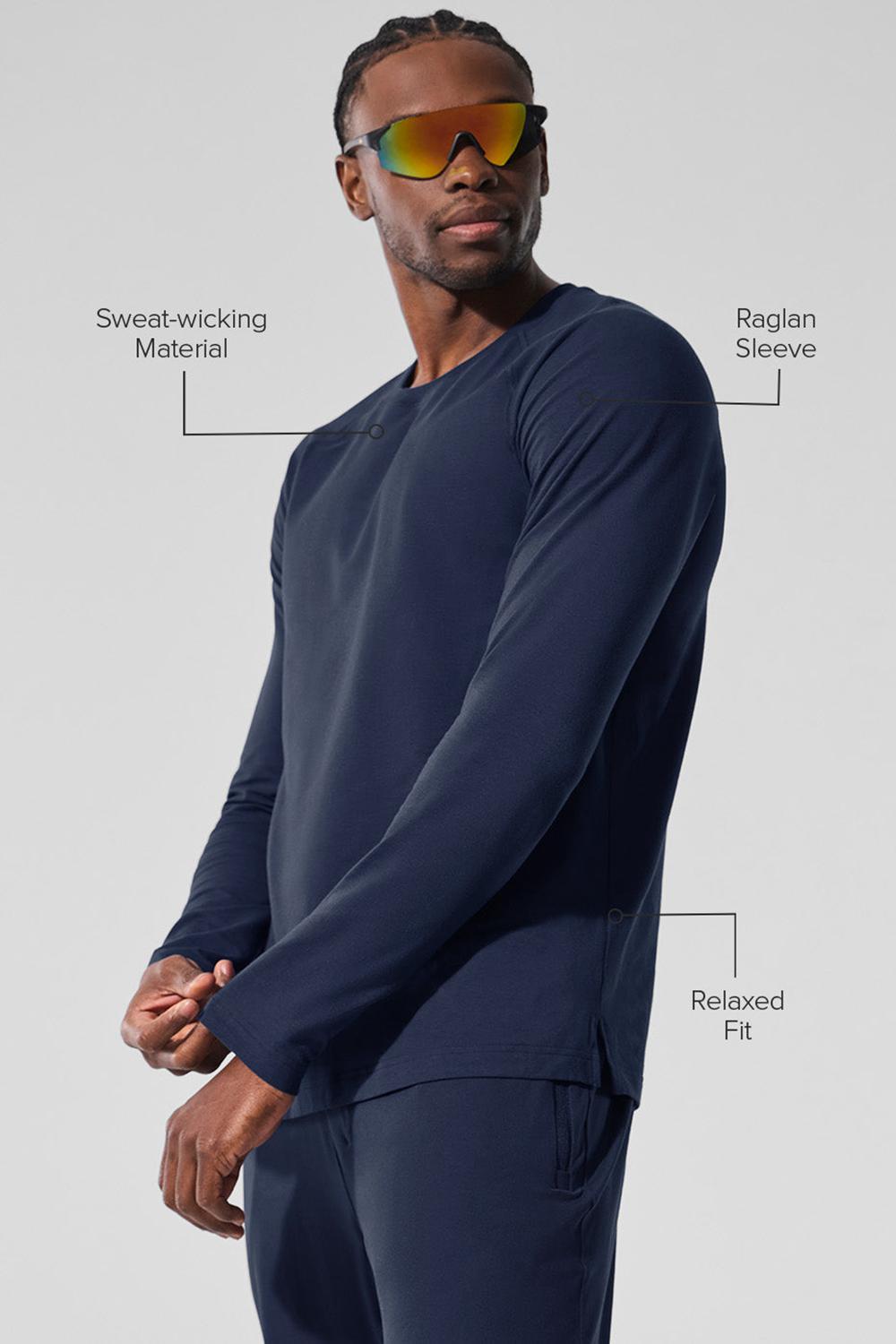 Manga Larga Alo Yoga Vapor Crewneck Hombre Azul Marino | Mexico  EVG-746258