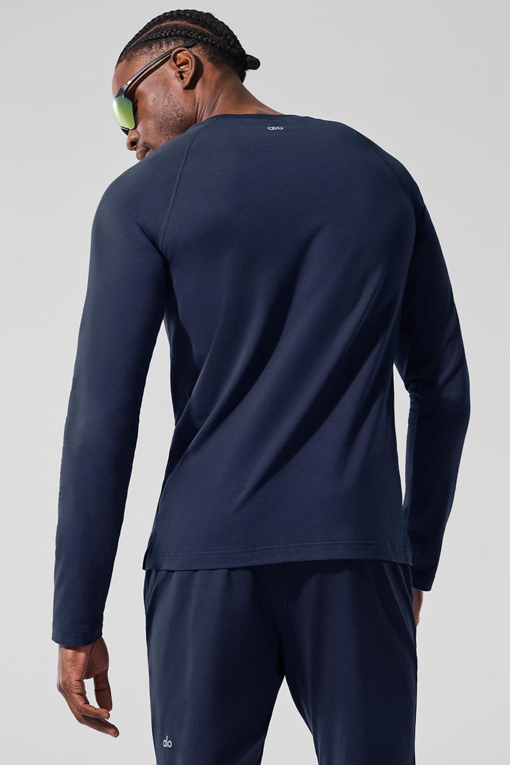 Manga Larga Alo Yoga Vapor Crewneck Hombre Azul Marino | Mexico  EVG-746258