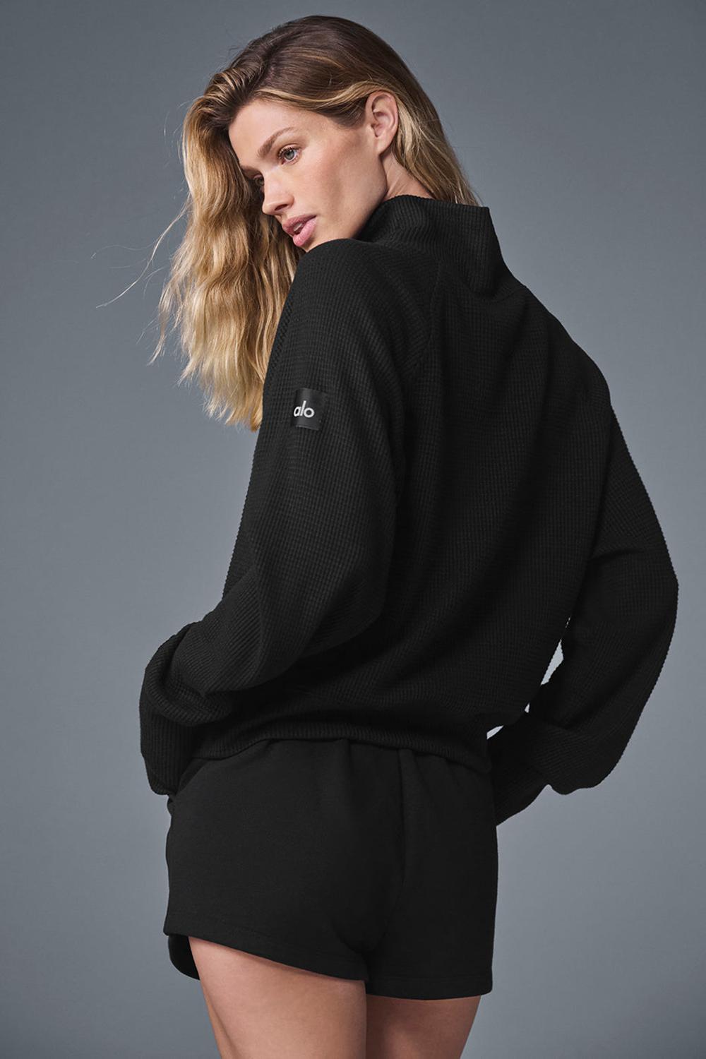 Manga Larga Alo Yoga Waffle Weekend Escape Mock Neck Mujer Negros | Mexico  PUZ-730896