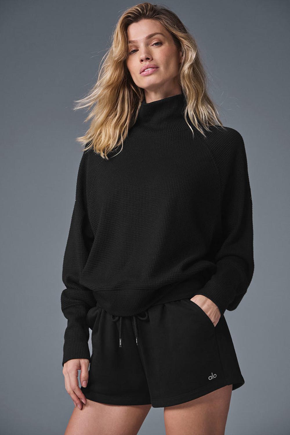 Manga Larga Alo Yoga Waffle Weekend Escape Mock Neck Mujer Negros | Mexico  PUZ-730896
