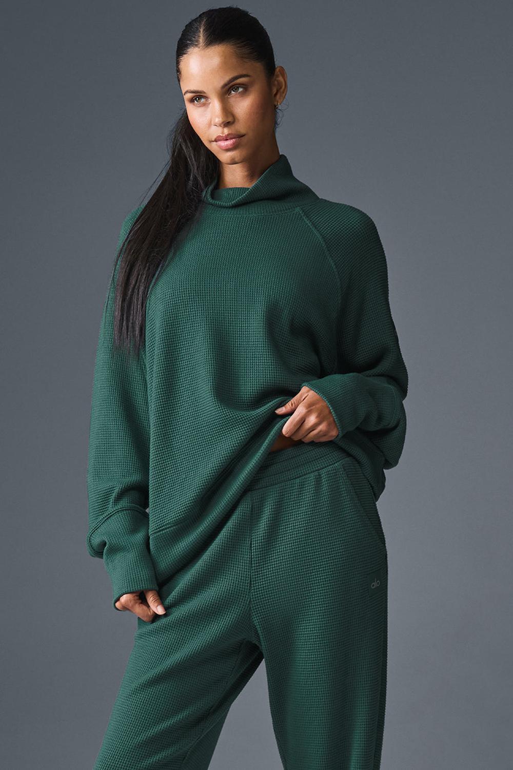 Manga Larga Alo Yoga Waffle Weekend Escape Mock Neck Mujer Winter Ivy | Mexico  ZCV-290614