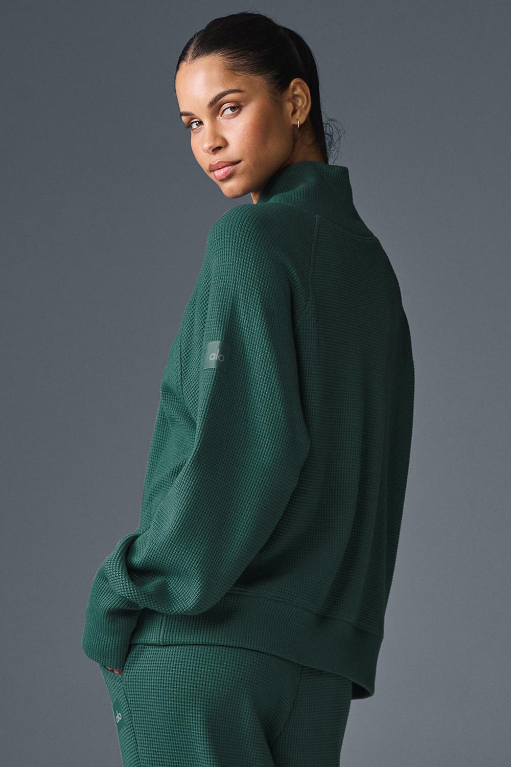 Manga Larga Alo Yoga Waffle Weekend Escape Mock Neck Mujer Winter Ivy | Mexico  ZCV-290614