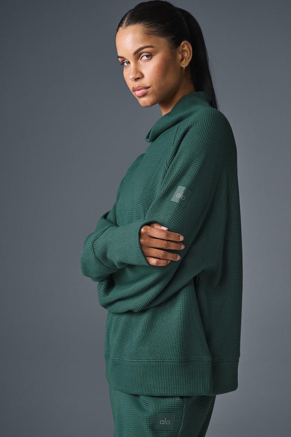 Manga Larga Alo Yoga Waffle Weekend Escape Mock Neck Mujer Winter Ivy | Mexico  ZCV-290614