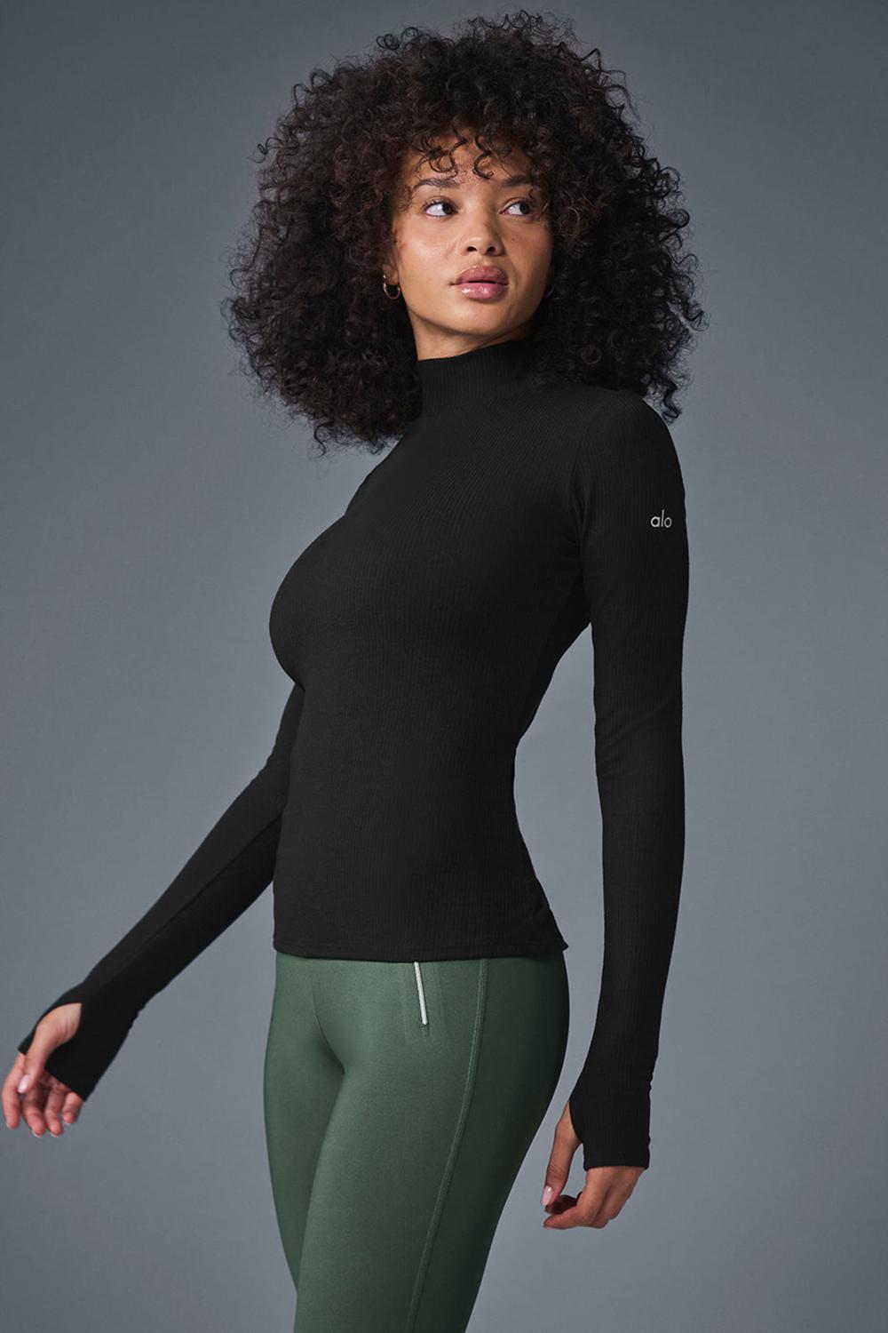 Manga Larga Alo Yoga Wellness Rib Mock Neck Mujer Negros | Mexico  CGR-170843